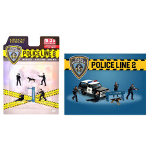 American Diorama Police Line 2" 6 Piece Diecast Set (4 Police Figures 1 Dog Figure and 1 Accessory) Limited Edition to 4800 Pieces Worldwide for 1/64