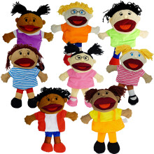 8 Pack Multicultural Hand Puppets for Kids - Movable Mouth & Hands, 14-Inch Plush Puppets (B0BDJC356W)