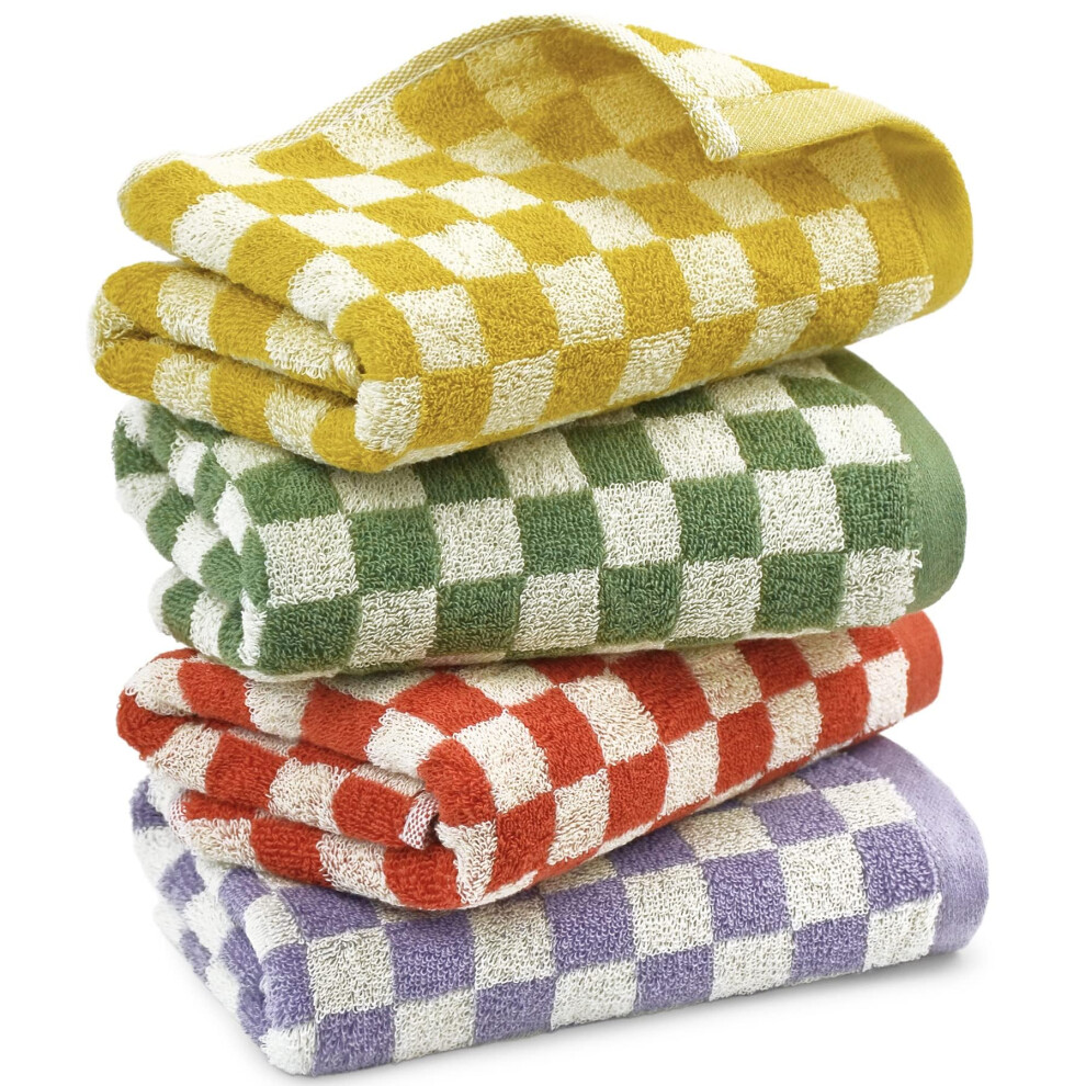 Jacquotha Hand Towels for Bathroom 4 Pack  Cotton Face Towels Soft Absorbent for Spa Bath Gym Kitchen  Hand Towel Set Decorative Checkered  13 x 29 In-image-OPC-PFMX6VX-NEW