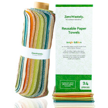 ZeroWastely herbruikbare papieren handdoeken - voordeelverpakking van 24 papieren handdoeken! 100% katoen, superzacht, absorberend, wasbaar en duurzaa