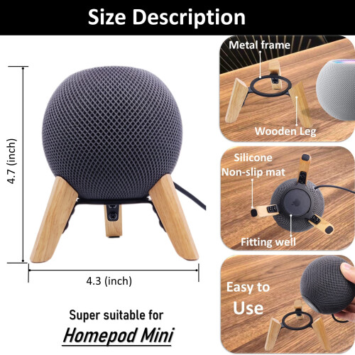 Ρεαλιστική ξύλινη βάση για Homepod mini, τρίποδο ξύλου με μεταλλικό σκελετό 1