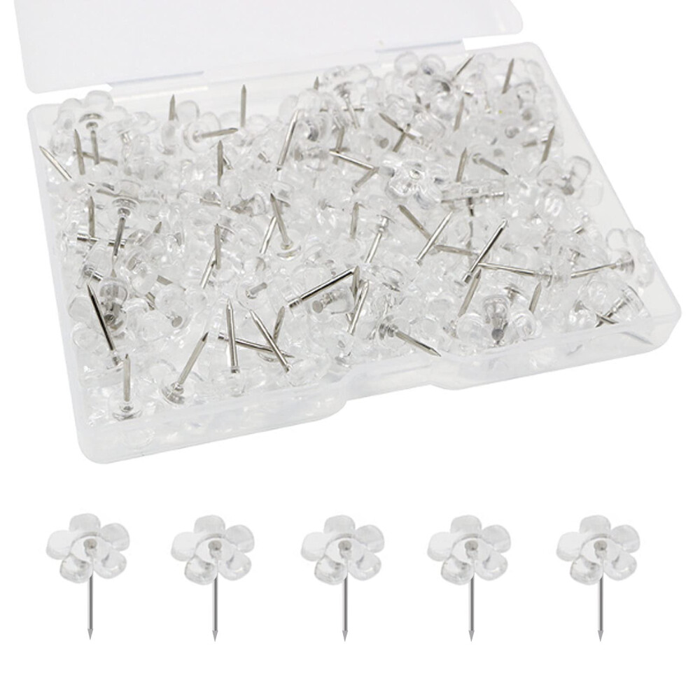 Punaises transparentes en forme de fleur pour accrochage mural, d   coratives et mignonnes pour tableau en li   ge. Punaises plates transparentes en