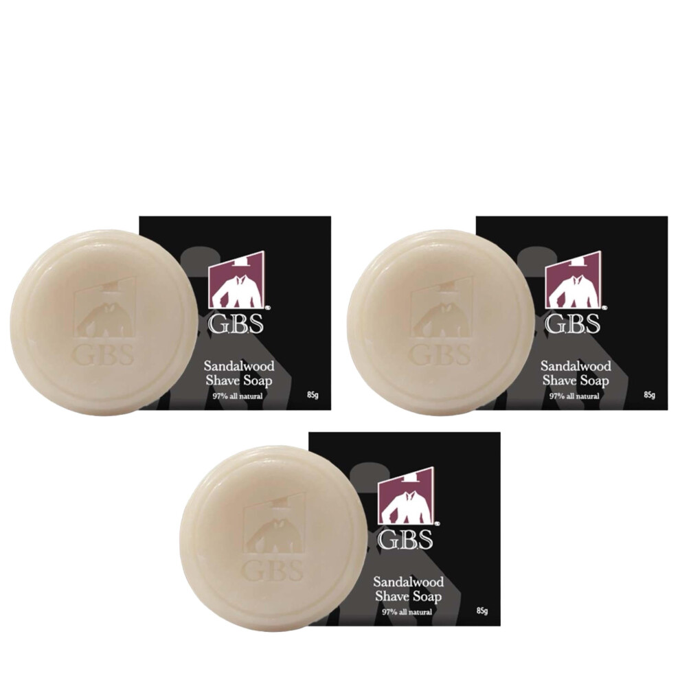 G.b.s 97% All Natural Shave Soap - Creates A Rich Lather Foam For Wet Shaving Experience (3 Pack Sandalwood) Birthday Gift