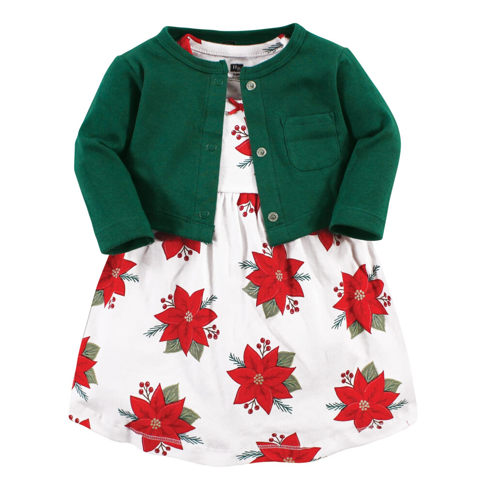 Ensemble robe et cardigan en coton pour b   b    fille Hudson Baby, motif poinsettia, 2 ans
