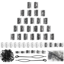 Viking haarkralenset (76 stuks): metalen zilveren clips, manchetten, spiralen en ringen voor dreadlocks, vlechten en baarddecoratie voor mannen