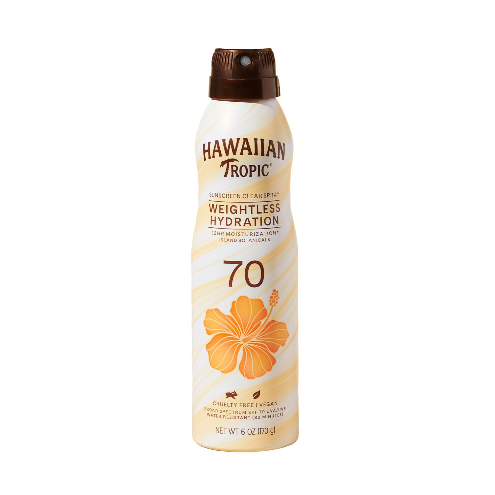 Hawaiian Tropic Weightless Hydration Clear Spray Sunscreen SPF 70  6oz | Hawaiian Tropic Sunscreen SPF 70  Sunblock  Oxybenzone Free Sunscreen  Spray