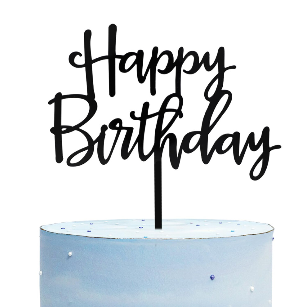 CC TOWN Happy Birthday Cake Topper  Black Acrylic Versatile Cake Topper for Birthday Party Decoration Ideas  Perfect Keepsake for your family and frie