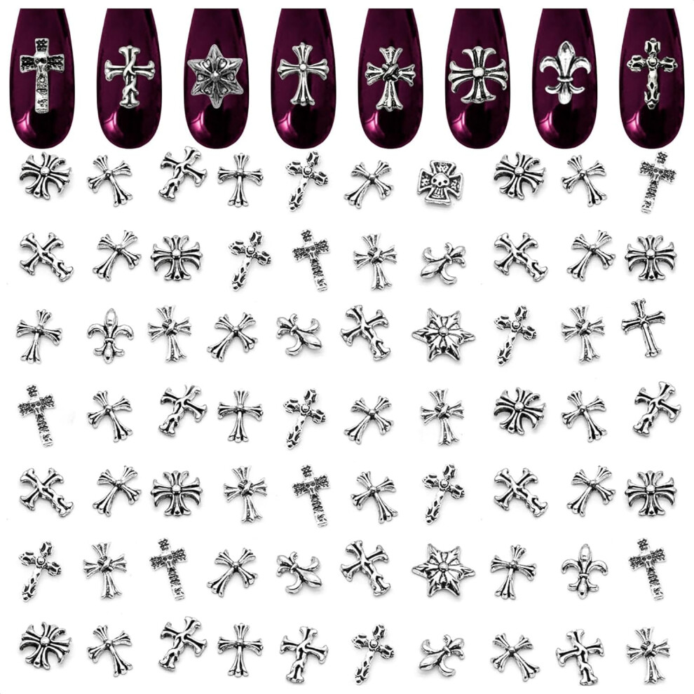 Zoklu Silver 100Pcs Cross Nail Charms For Nails Design - Nail Charms Y2k Nail Cross Charms For Nails Nail Gems Nail Charms And Gems 3D Nail Charms