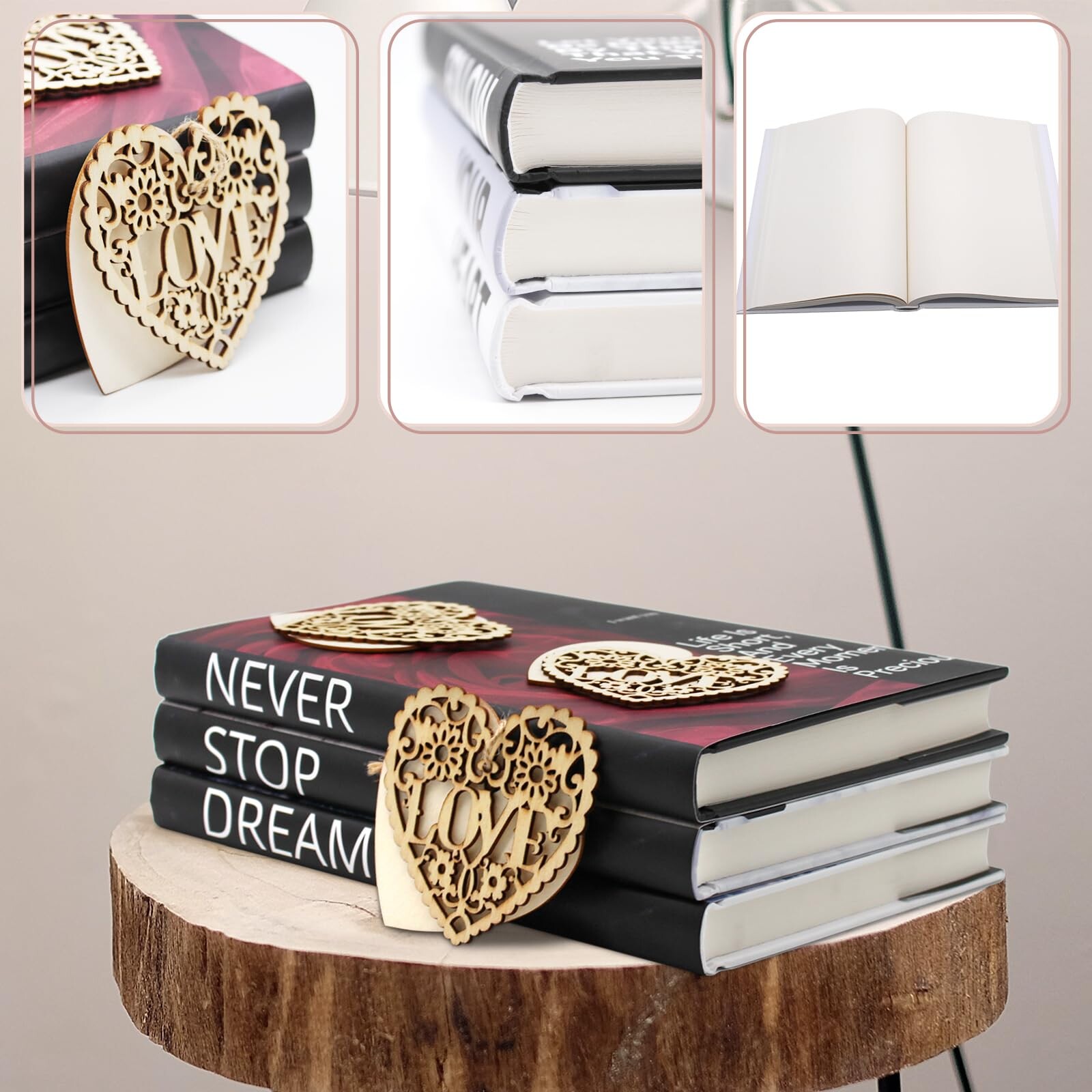 Farmhouse Decorative Book Set - Rustic Wood Faux Books With Country Roads Quote