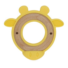 Mordida de madeira natural nuby com design minimalista de silicone macio f   cil de limpar a girafa amarela