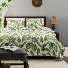 HORIMOTE HOME Tropical Plants Quilt Set Twin Size 2 Pieces Green Palm Leaves Rainforest Style Fine Printed Reversible Bedspreads Bedding Sets Soft a
