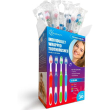 Escovas de Dente a Granel Embaladas Individualmente - Pacote com 30, Escovas de Dente de Cerdas Médias