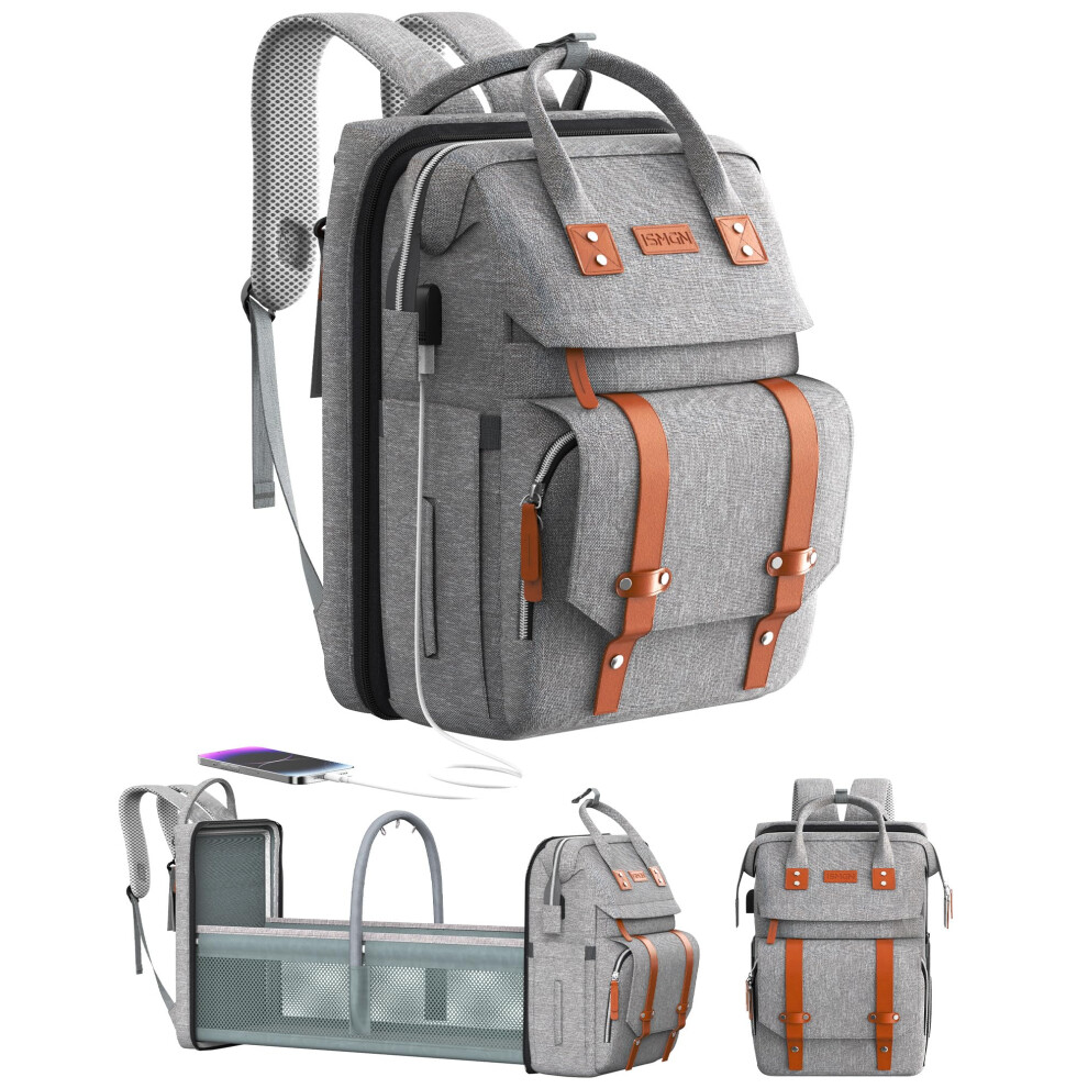 ISMGN Diaper Bag Backpack with Changing Station Large Diaper Bag Baby Bag Multifunctional Diaper Bag Gray