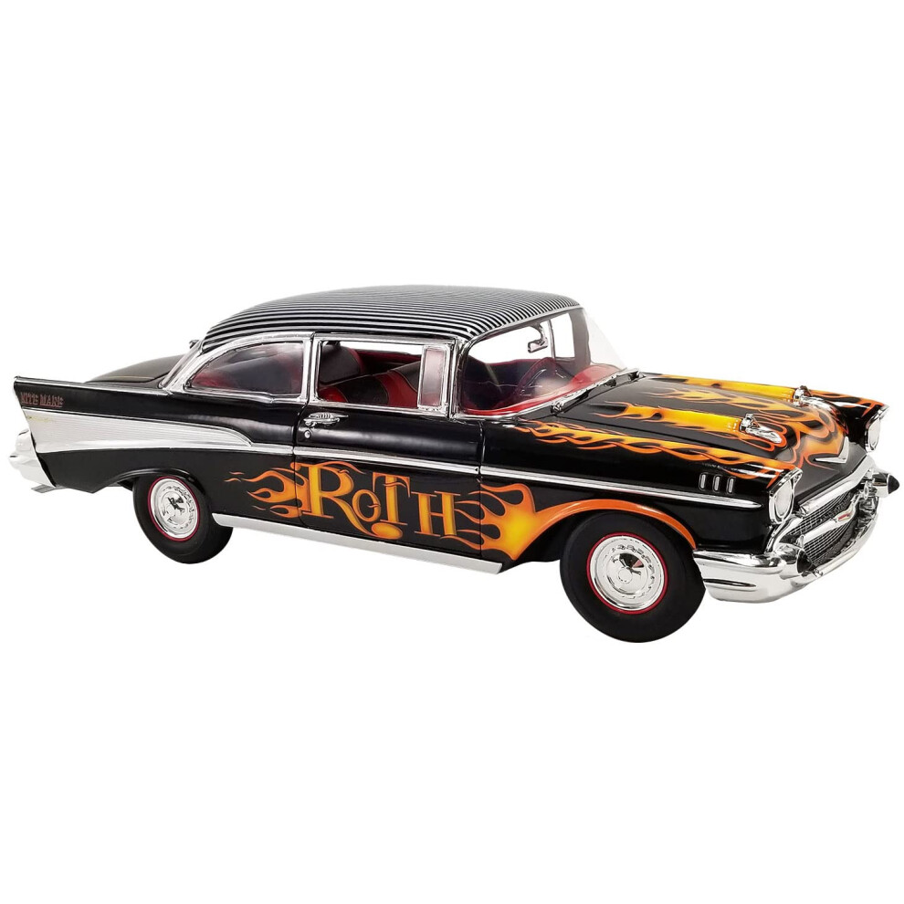 1957 Chevy Bel Air Black with Flames and Pinstripe Top Big Daddy Ed Roth LTD ED to 966 Pieces Worldwide 1/18 Diecast Model Car by Acme A1807014