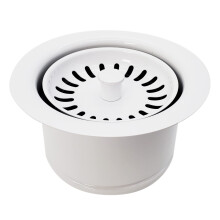 Westbrass D2082S-50 3-1/2"""" Extra-Deep Collar Kitchen Sink Waste Disposal Flange & Strainer Stopper Powder Coat White
