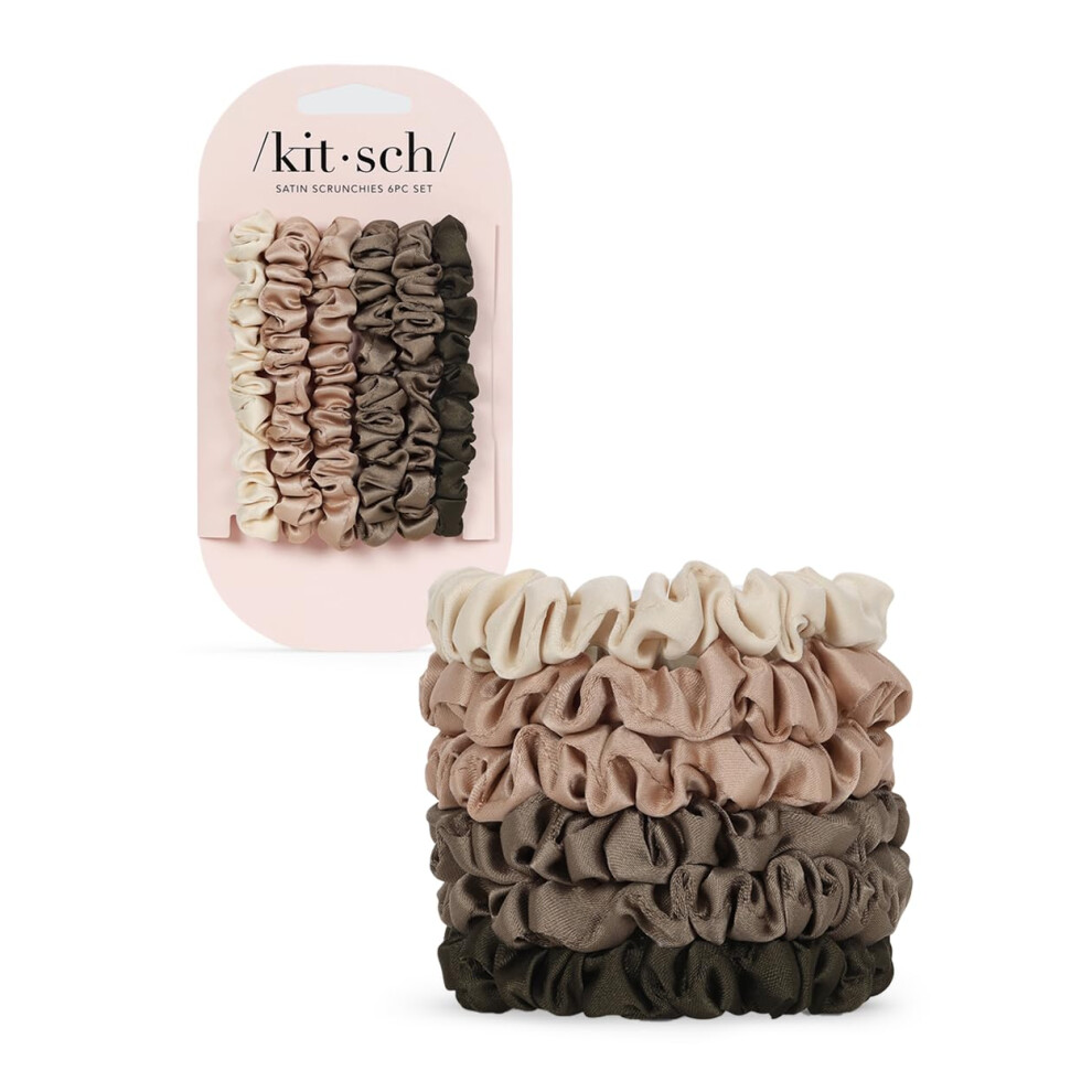 Kitsch Elastici Per Capelli In Raso Ultra-Piccoli Per Donna - Più Morbidi Degli Elastici In Seta | Elastici Per Capelli Che Non Danneggiano | Perfetti Per Il Giorno E La Notte - Eucalipto, 6 Pezzi-image