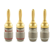 (4 Pcs (2-Pairs)) Nakamichi FanLock Excel Series 24k Gold Plated Banana Plug 10 - 18 AWG Gauge Size 4mm for Speakers Amplifier Hi-Fi Stereo Audio Cable Quick Connector