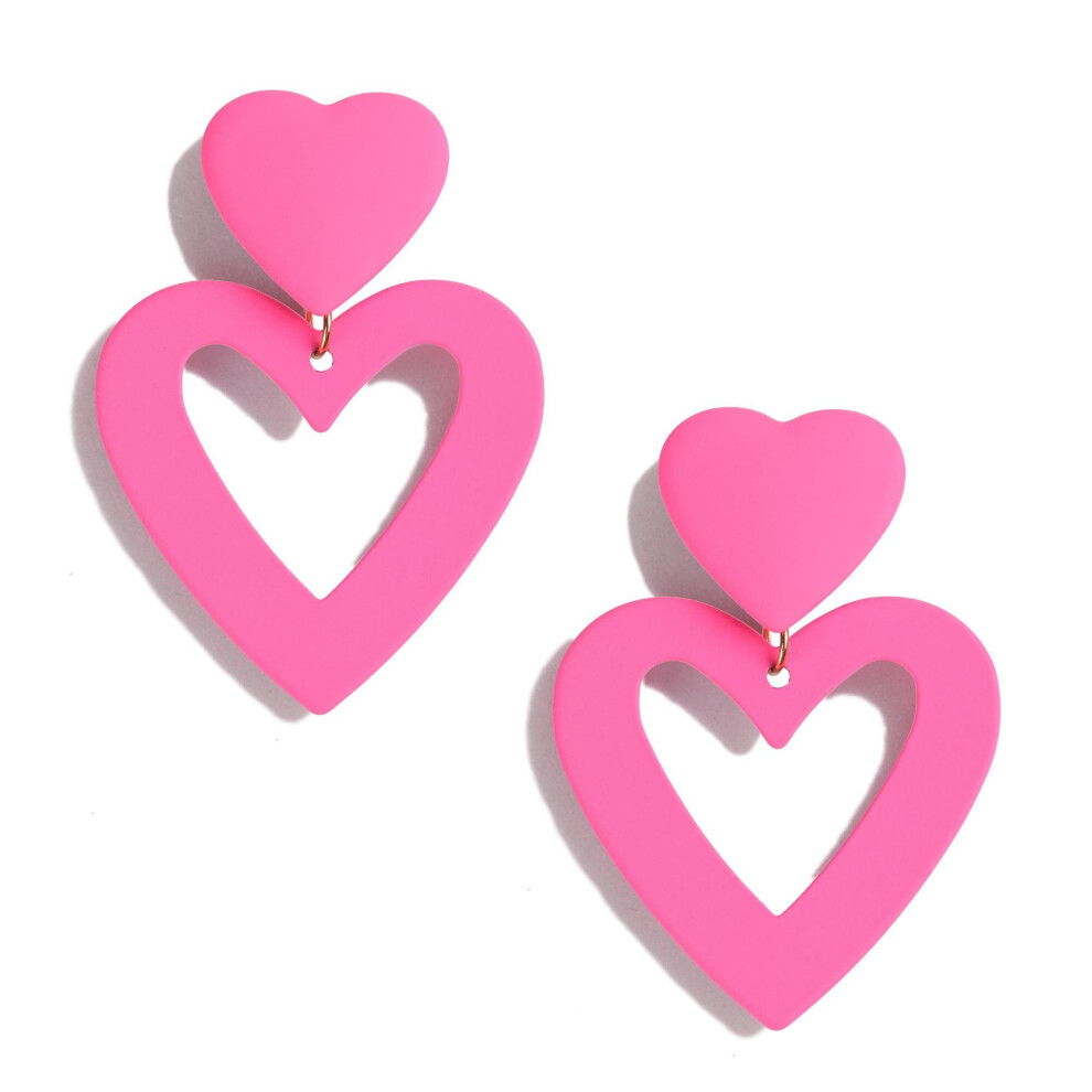 Boucles d'oreilles PopTopping Double Heart, boucles d'oreilles pendantes en forme de c   ur rose, boucles d'oreilles pendantes en forme de c   ur d'a