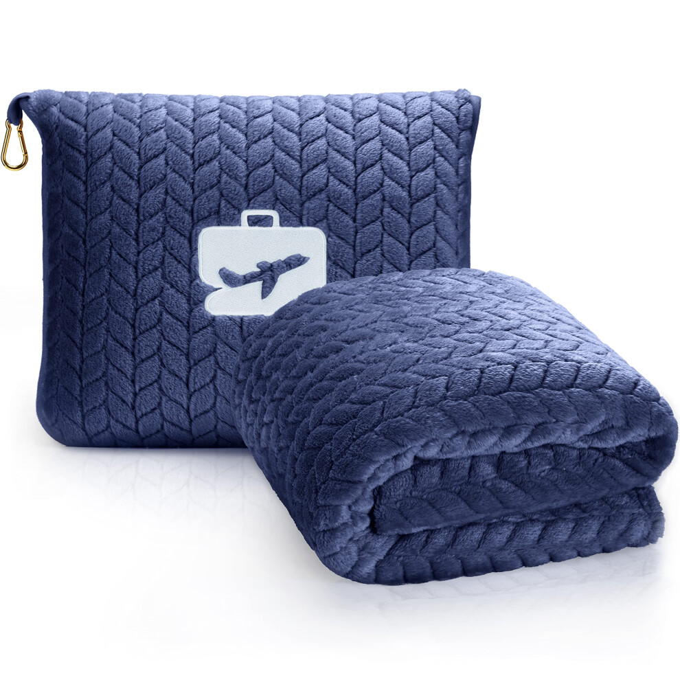 Eversnug Premium-Reisedecke/-Kissen Weiche 2-In-1-Flugzeugdecke Mit Weichem Kissenbezug, Handgep Ckh Lle Und Rucksackclip (Marineblau)-image