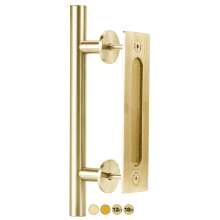 Rio Salto 12-Inch Brushed Brass Gold Barn Door Handle Kit  Closet Door Handle  Solid Aluminum Pull Handle and Flush Handle Set Heavy Duty Large Slidin