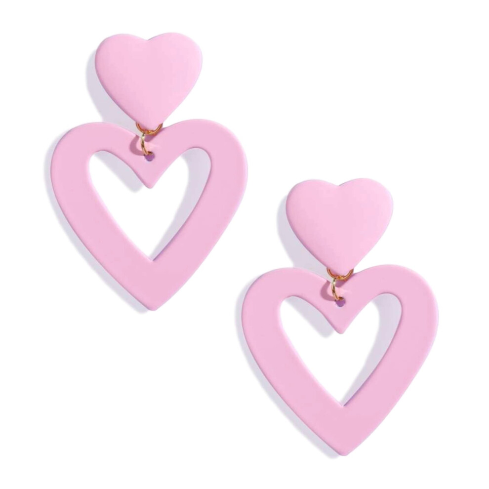 Boucles d'oreilles pendantes en forme de cœur rose clair PopTopping pour femme, idéales pour la Saint-Valentin, la fête des mères ou un anniversa