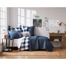 Levtex Home - Set pilota cu punct n cruce bleumarin - 100% bumbac - Cuvertura twin/Twin XL (68x86in.) + 1 cuvertura standard (26x20in.) - Revers