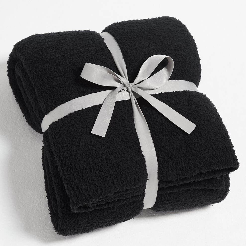 Cymula Black Knit Throw Blanket For Couch -Super Soft Lightweight Plush Fuzzy Fluffy Cozy Blankets And Throws For Sofa Bed 50X60 Inches