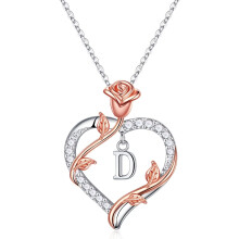 Halsk?degaver til kvinder Teenagepiger Bogstav D Indledende halsk?der Rose Love Heart Pendant Halsk?de Jul Jeg elsker dig Jubil?um F?dselsdag Val