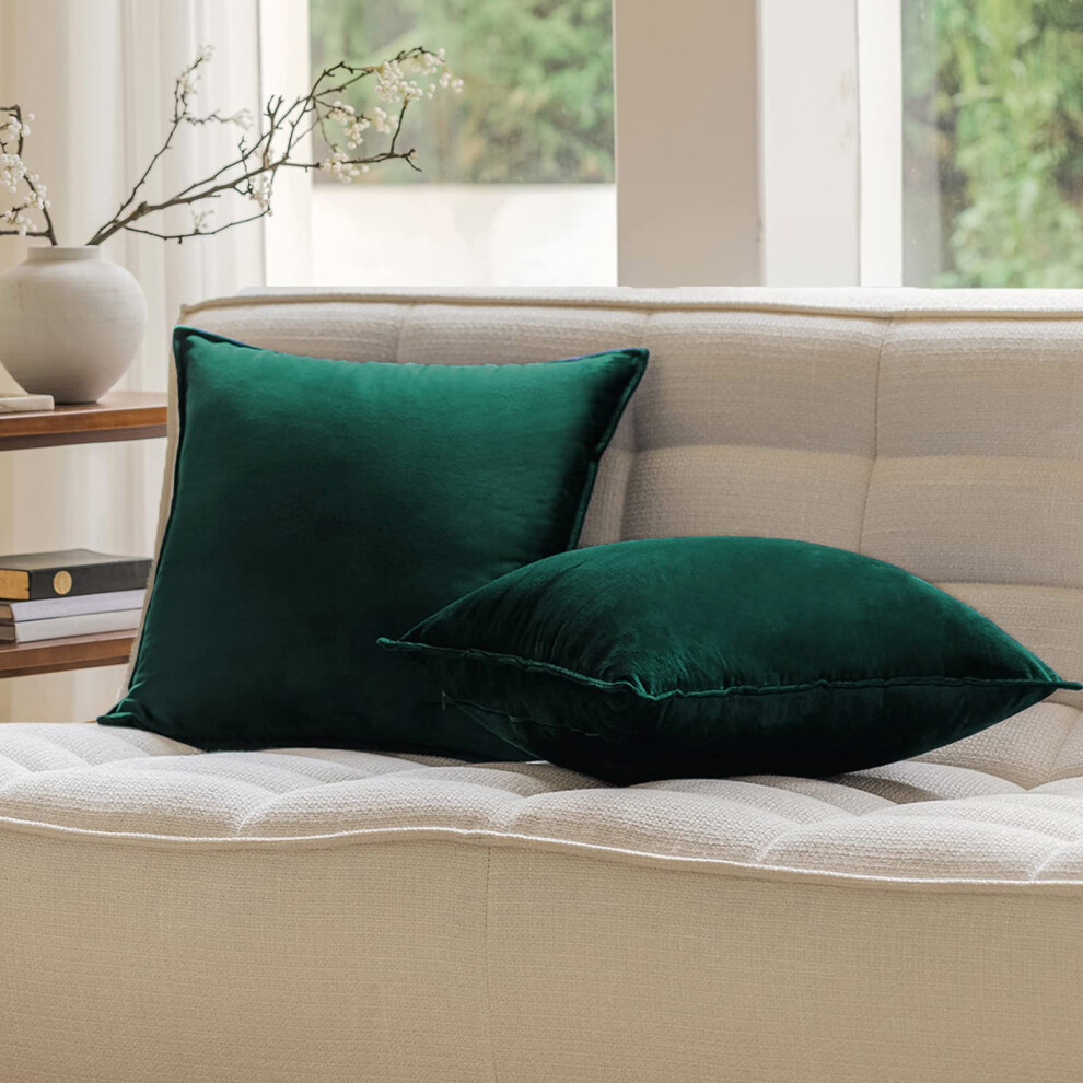 JIAHANNHA Lot de 2 housses de coussin d   coratives en velours vert pour canap   , chambre, salon, voiture, 50,8     50,8 cm