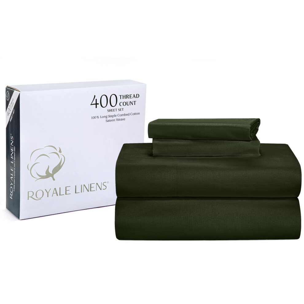 Parure de lit 4 pi   ces en satin de coton 100 % am   ricain 400 fils au pouce carr    Royal Linens - 1 drap-housse, 1 drap plat et 2 taies d'oreiller