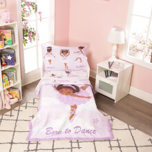 EVERYDAY KIDS 4 Piece Toddler Bedding Set - African American Ballerina - Includes Comforter  Flat Sheet  Fitted Sheet and Reversible Pillowcase - Girl