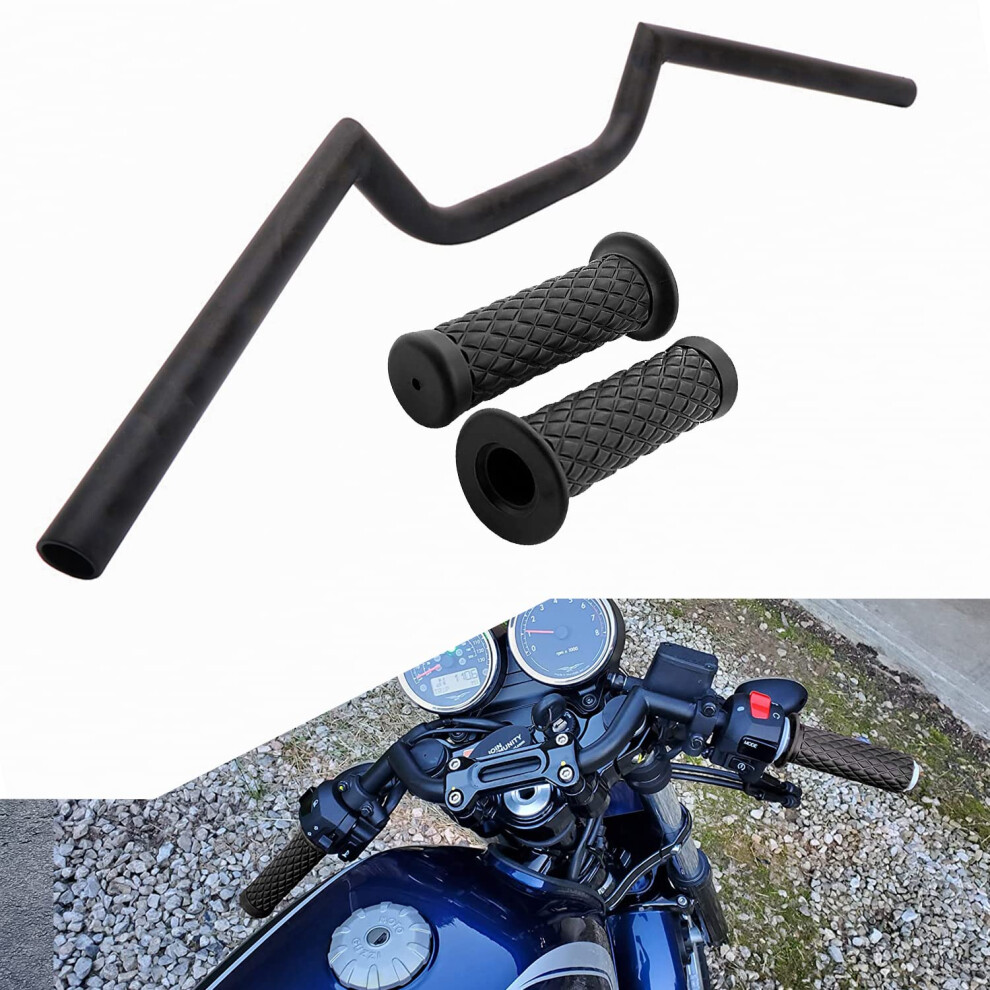 Anxin Motorcycle 7/8'' 22Mm Handlebar With Rubber Handlebar Grips Cafe Racer Ace Clubman Style Handlebars Universal For Bobber Custom Application Blac 767659689320