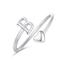 Ailetop Valentinstagsgeschenke fur Madchen, Silberner Herz-Ring mit dem Buchstaben B, Stapelbare Ringe fur Frauen, Verstellbare Ringe mit Buchsta