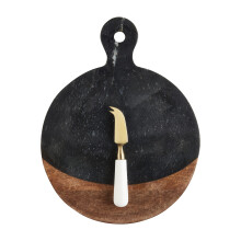 Bud Blk Marmurowa i drewniana tablica zestawu 13 3/4 """" x 10 1/2 """" dia | Przybory ok. 5 1/2 """"