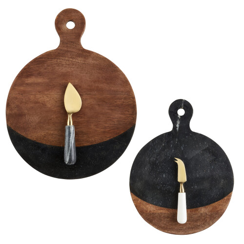 Mud Pie Μαύρη Μάρμαρο και Ξύλο Σετ Πίνακα 13 3/4" X 10 1/2" | Σκεύος Περίπου 5 1/2" 1