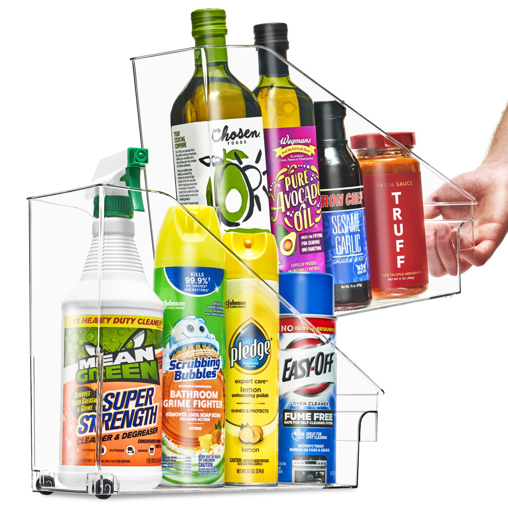 Sorbus Roll Out Bottle Organization Bins - Voorraadkast onder de gootsteen organizer met wielen en handgrepen Transparante plastic opbergcontaine