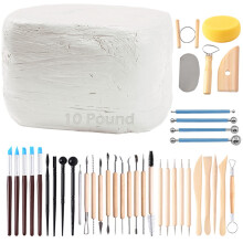 ReArt Nat rlicher lufttrocknender Ton, T pferton, 4,5 kg, mit 40 T pferwerkzeugen, Ton-Modellierwerkzeug-Set, Allzweck-Modellierton (wei )