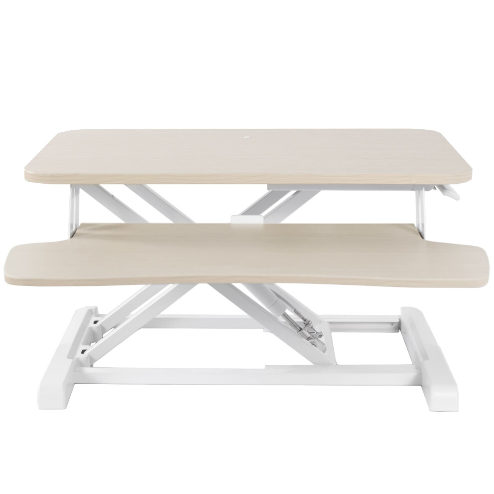 VIVO 26 inch Desk Converter  K Series  Height Adjustable Sit to Stand Riser  Dual Monitor and Laptop Workstation with Keyboard Tray  Light Wood Top  W
