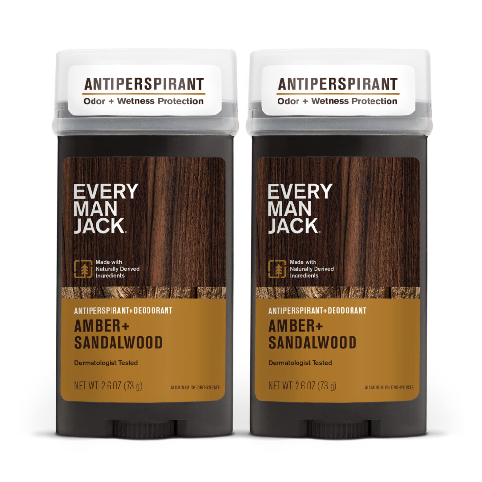 Every Man Jack Men's Amber + Sandalwood Body Deodorant Stick  2.6 oz - 2 Pack