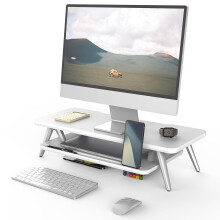 Soporte para monitor Fenge de 2 niveles, elevador de madera de 23,6 pulgadas para computadora port   til, con organizador de almacenamiento y gesti