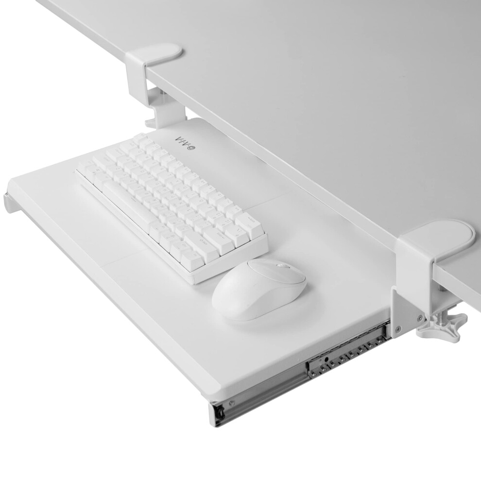 VIVO Small Clamp-on Computer Keyboard and Mouse Under Desk Slider Tray  20 x 11 inch Pull Out Platform Drawer  White  MOUNT-KB05ES-W