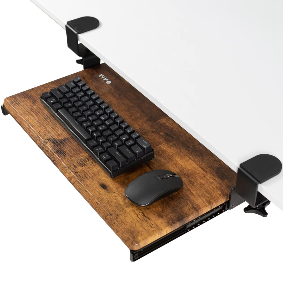 VIVO Small Clamp-on Computer Keyboard and Mouse Under Desk Slider Tray  20 x 11 inch Pull Out Platform Drawer  Rustic Vintage Brown  MOUNT-KB05ES-N