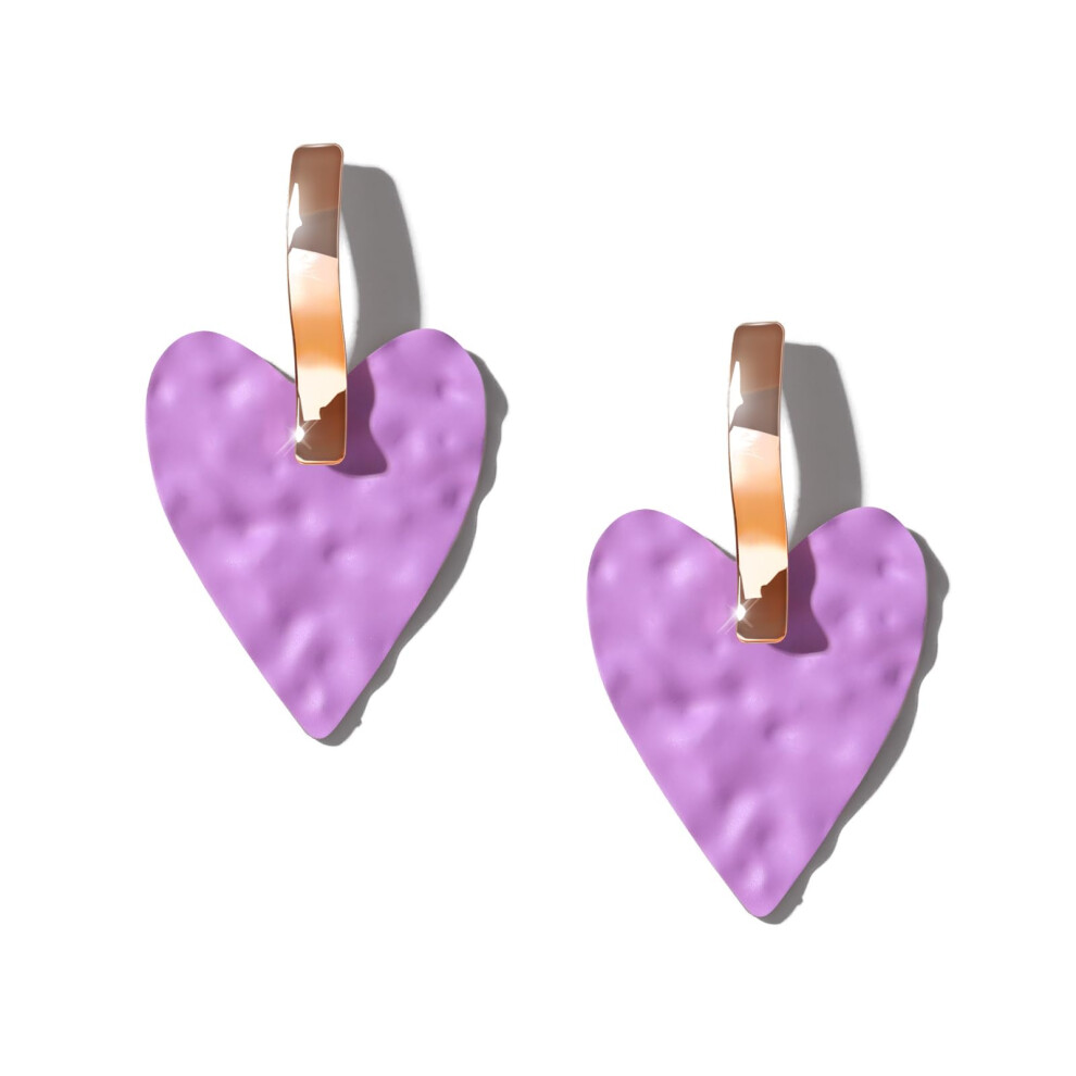 Boucles d'oreilles pendantes en forme de cœur violet PopTopping pour femme, idéales pour la Saint-Valentin, la fête des mères ou comme cadeau d'a