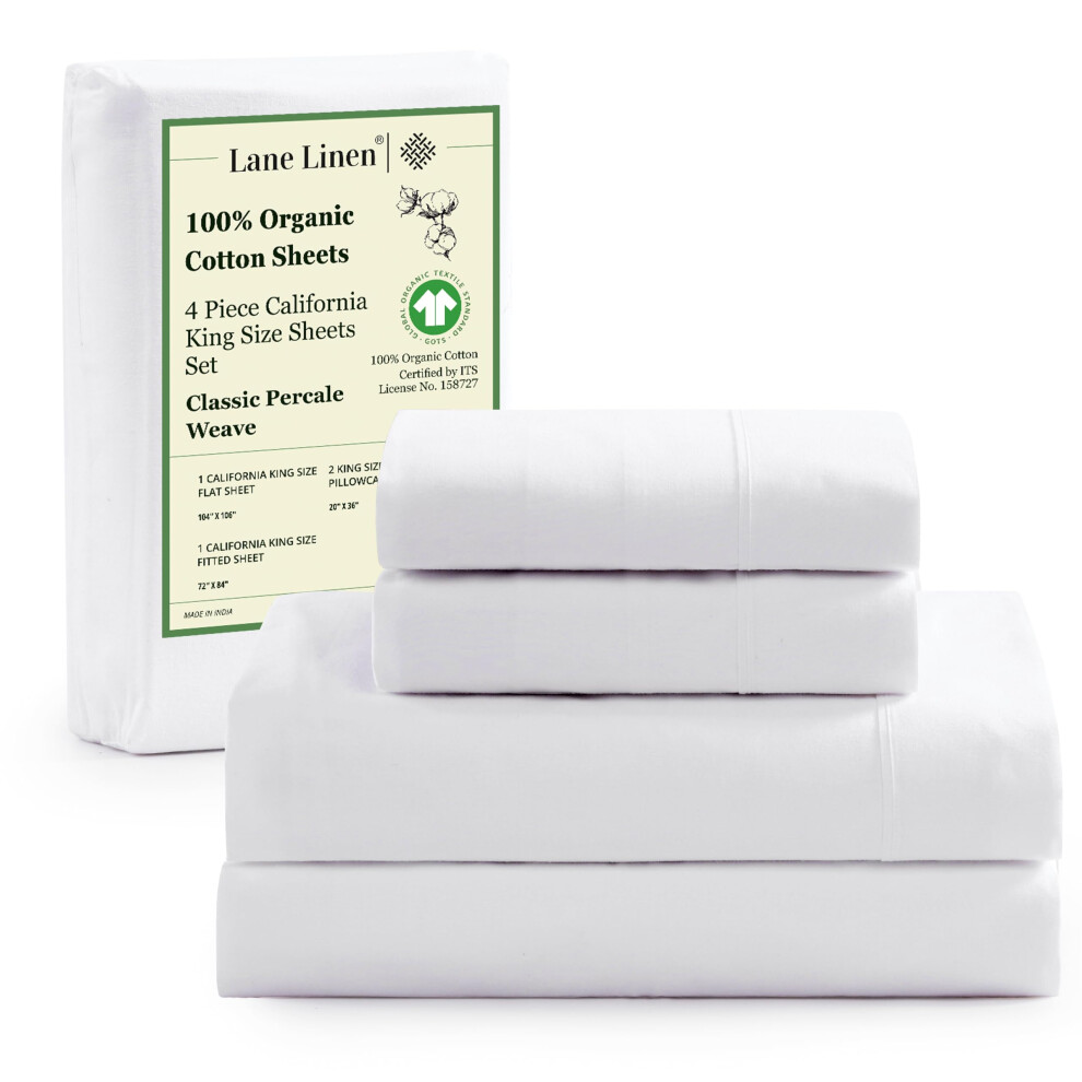 Parure de lit king size californienne 100 % coton biologique LANE LINEN, 4 pi   ces, en pur coton biologique     longues fibres, tissage percale, ult