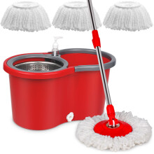 Spin Mop and Bucket Microfiber Spin Mop & Bucket Floor Cleaning System Spin Mop Kit with 3 Mop Heads Mop with Stainless Steel Wringer 61 inches Te