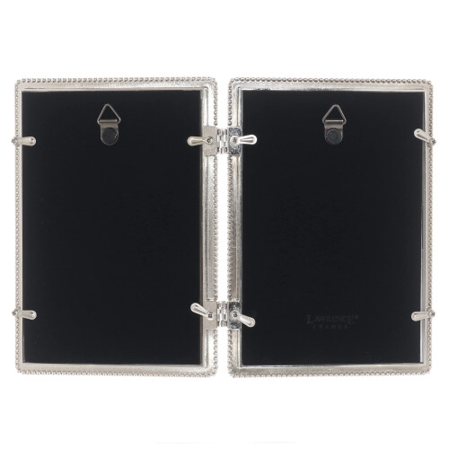 4x6 Hinged Double Cast Metal Picture Frames  Silver Classic Bead Design 2