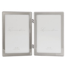 4x6 Hinged Double Cast Metal Picture Frames Silver Classic Bead Design