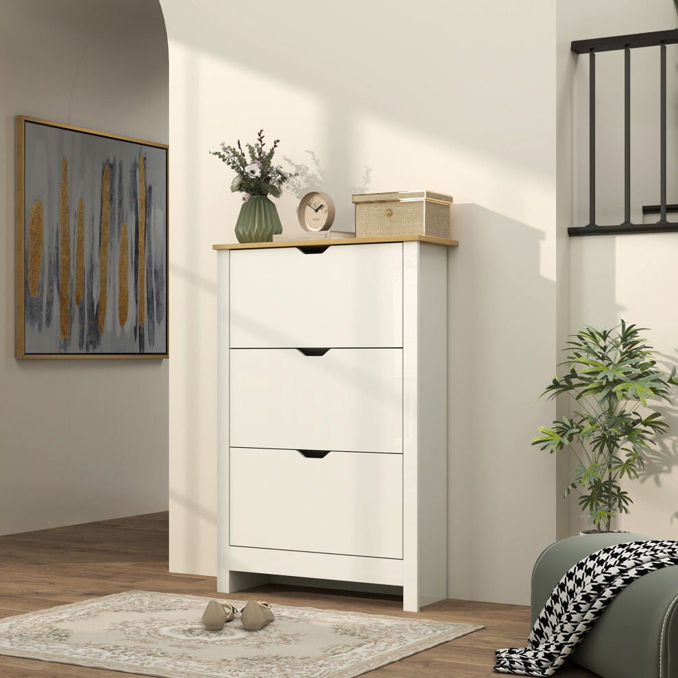Homcom 18-Shoe Storage Cabinet 6 Shelves 3 Drawers Tabletop High Gloss White