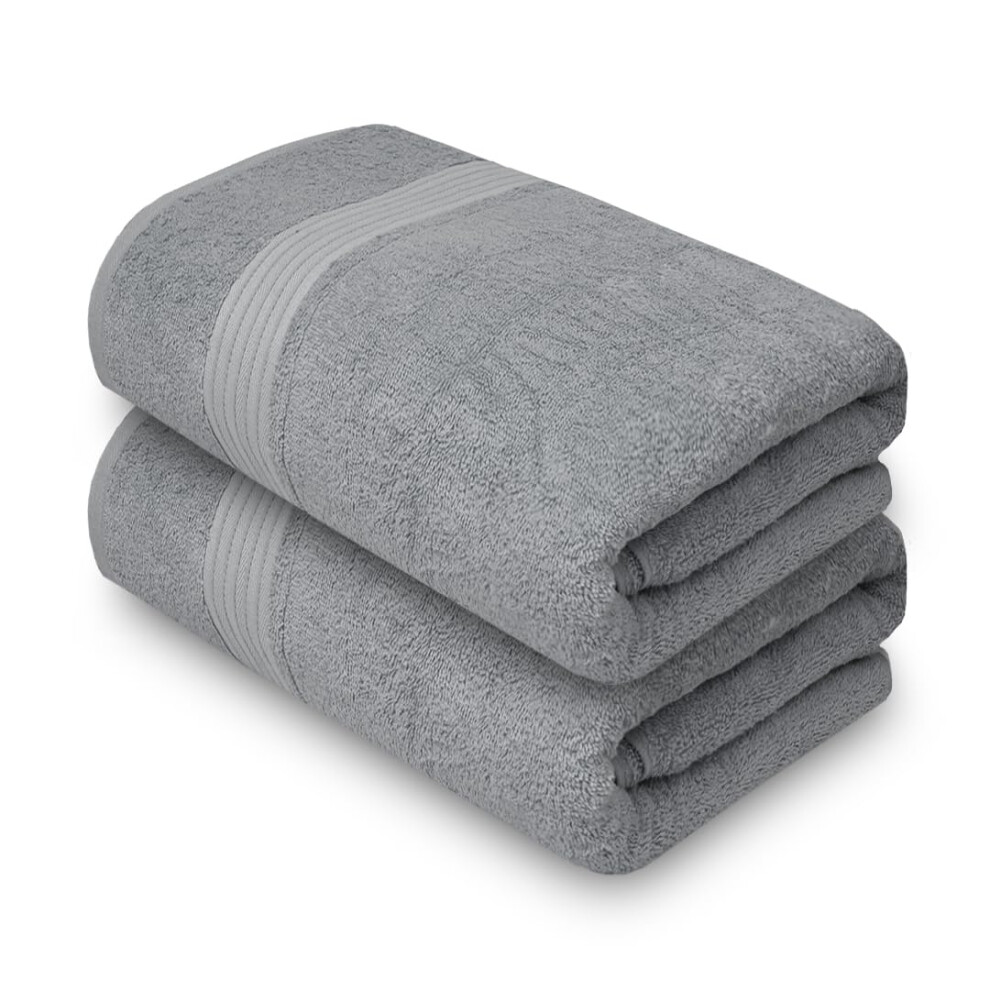 Serviettes de bain Textila 100 % coton - Taille g   ante 35 x 70 pouces, ultra douces et absorbantes (lot de 2 - Gris argent   ) Serviettes surdimens