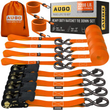 AUGO Ratelriemen Heavy Duty 4 Pack -15 FT - 2200 LB Breeksterkte - Ratelspanbanden met veiligheidsslot S-haken - Ladingriemen voor het verplaatsen va